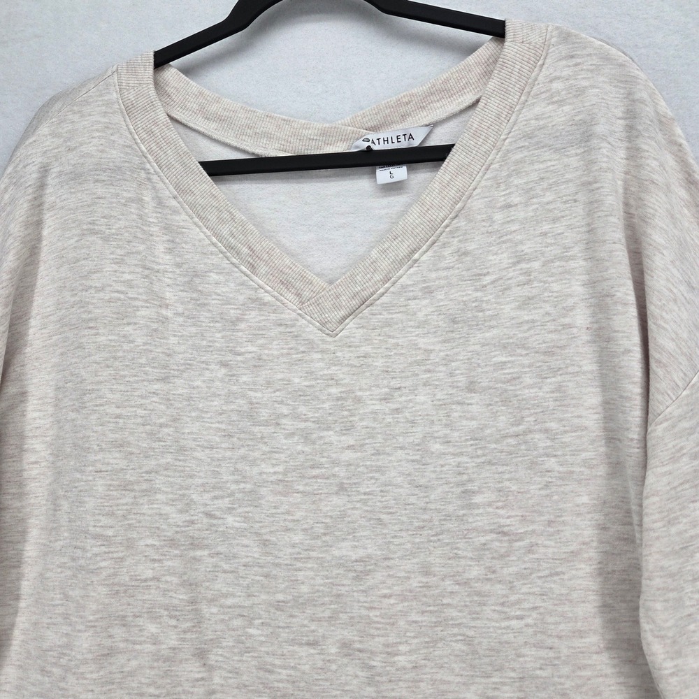 Athleta Women Large Coaster Luxe V-Neck Sweatshirt Toasted Brown Heather Nirvana